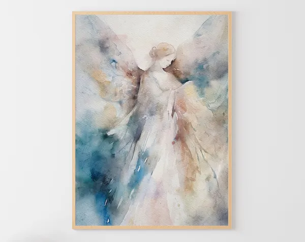 Angel Watercolor Art Print, Christmas Religious Decor