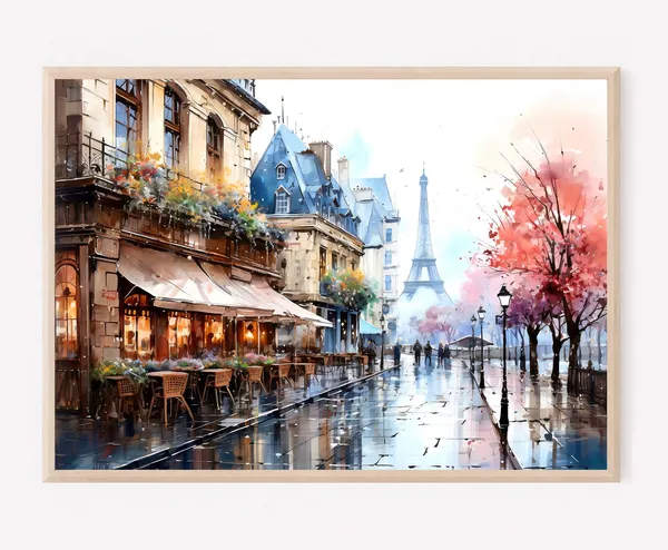 Paris Watercolor Eiffel Tower Bohemian Cityscape Art Print
