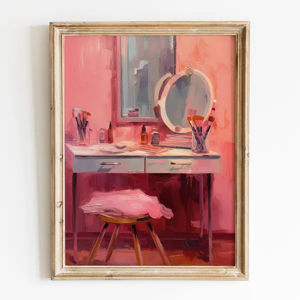 Pink Dressing Room Trendy Vanity Poster, Coquette Aesthetic
