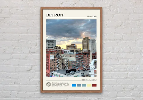 Detroit Real Photo Poster, Michigan Travel Wall Art