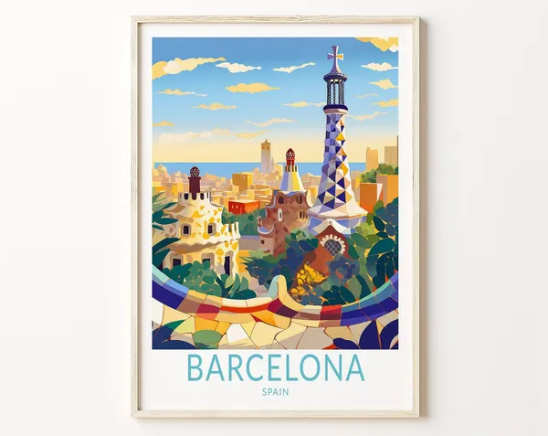 Barcelona City Travel Poster, Spain Travel Poster