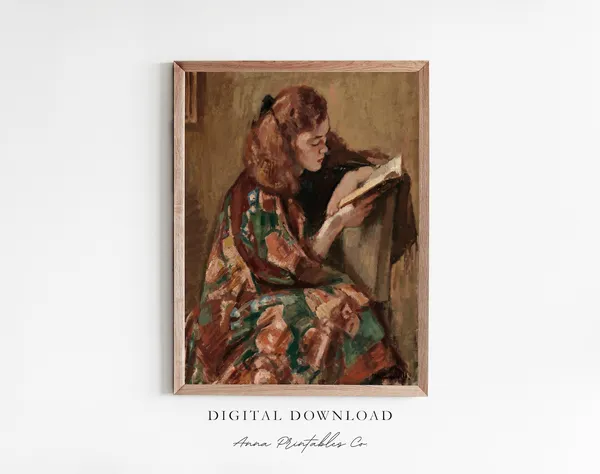 Portrait Of A Young Woman Reading, Vintage Art Print