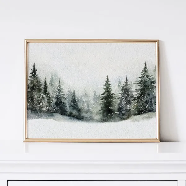 Snowy Winter Landscape Christmas Wall Art Print