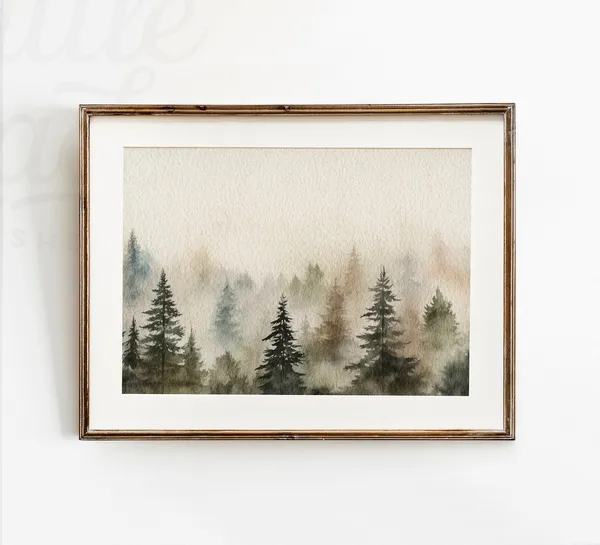 Winter Forest Landscape Misty Evergreen Trees Art Print