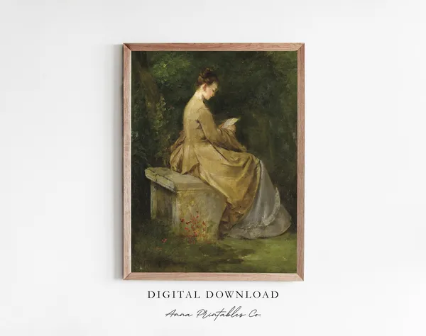 Reading In The Garden Antique Portrait Art Print