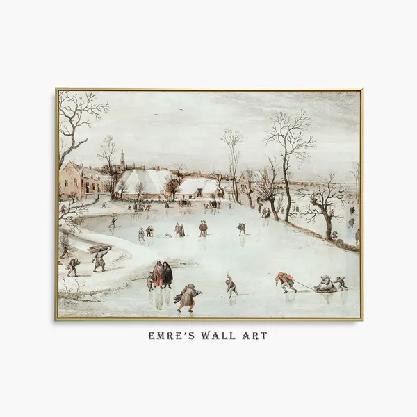Skating People Winter Landscape Art Print
