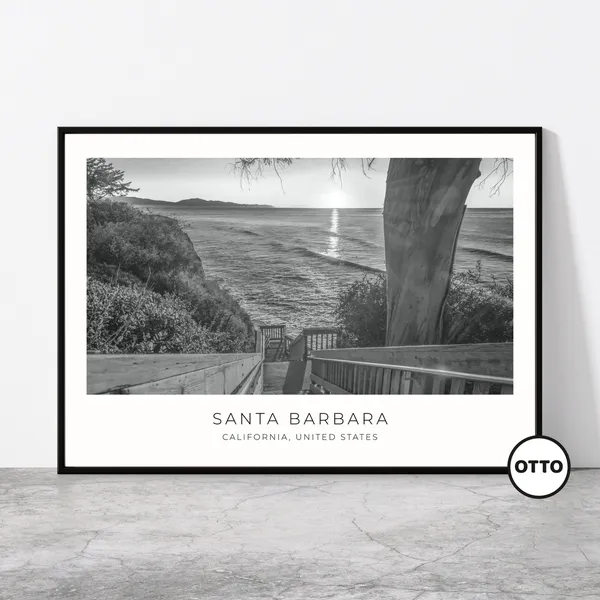 Santa Barbara Beach Sunset Travel Poster, California