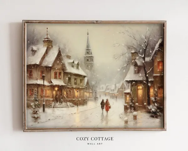 Cozy Winter Village Vintage Style Painting