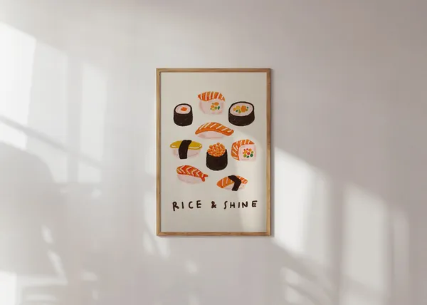 Sushi Art Print, Colorful Japanese Food Illustration