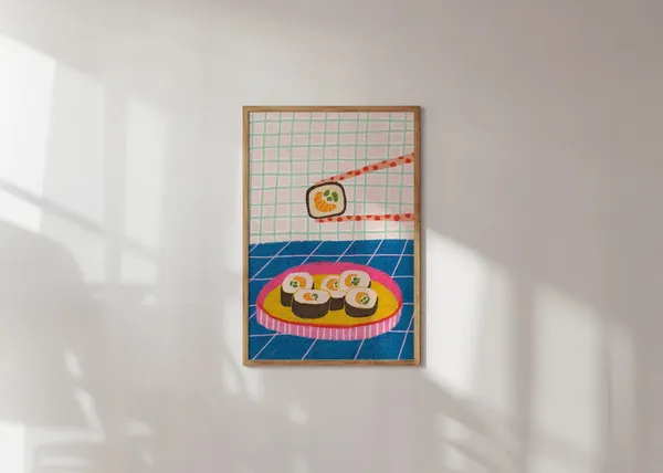 Japanese Sushi Food Illustration, Colorful Art Print