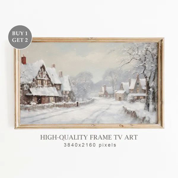Christmas Winter Village Landscape Art Print