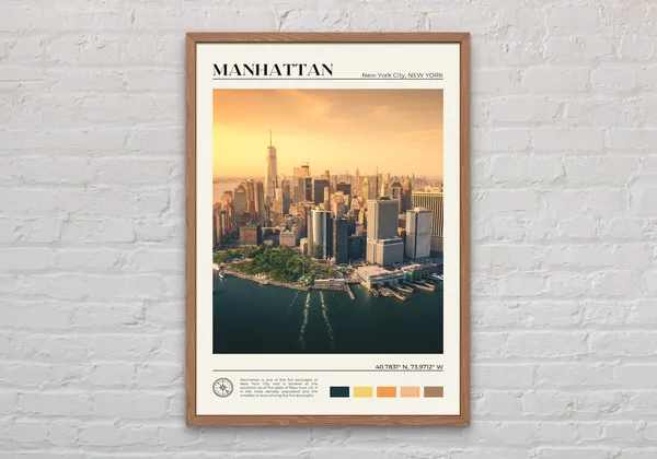 Manhattan Real Photo Travel Poster, USA Wall Decor