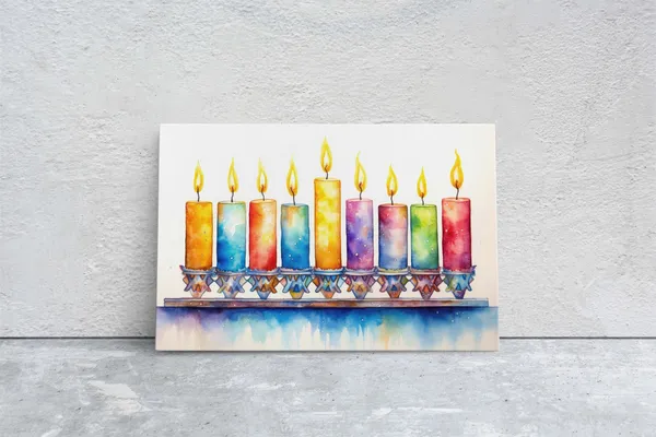 Hanukkah Menorah Watercolor Holiday Art Print