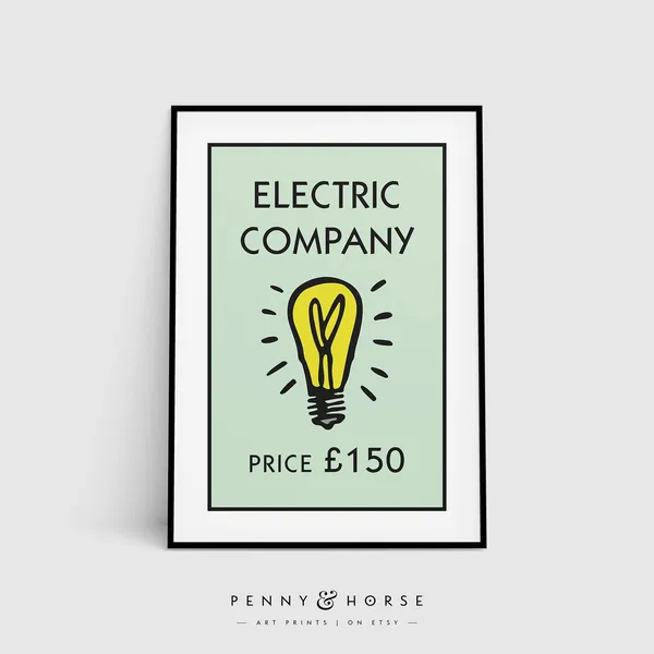 Retro Monopoly-Inspired Electric Company Mint Art Print