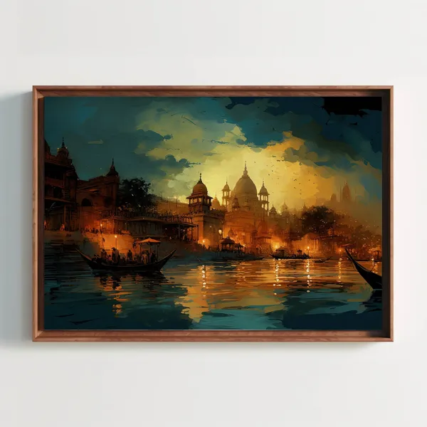Ancient Indian City Night, South Asian Travel Poster
