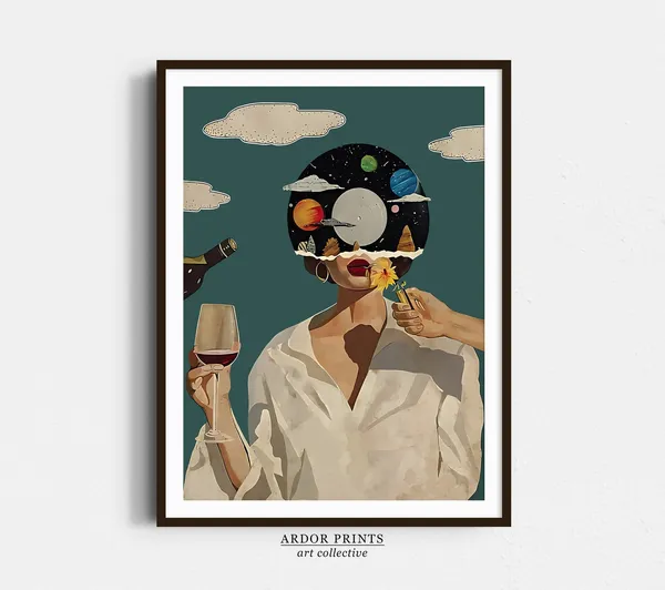 Girl With Wine Vintage Music Poster, Retro Decor