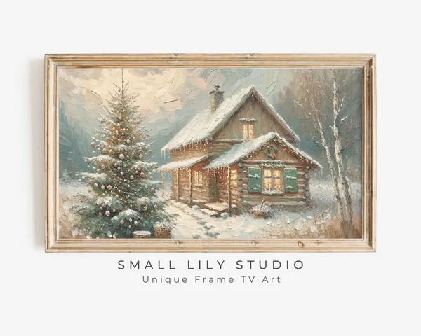 Christmas Cottage Winter Art Print, Rustic Country