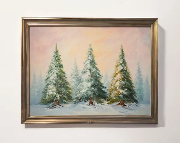 Winter Forest Sunrise Landscape, Rustic Vintage Art Print