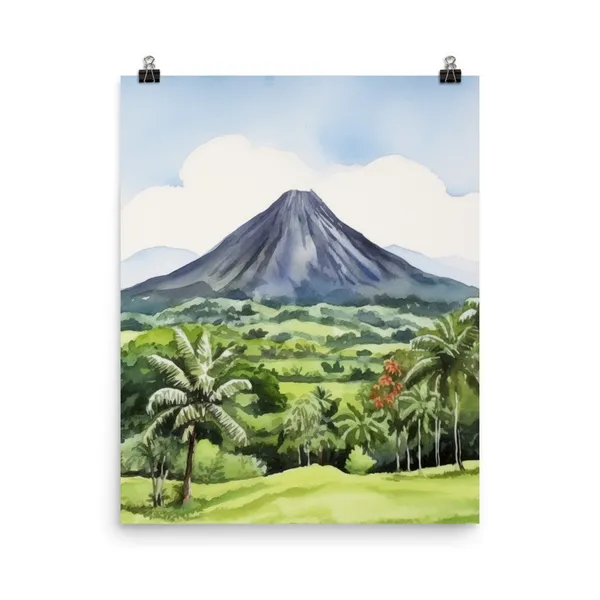 Arenal Volcano Costa Rica Travel Poster, Rainforest