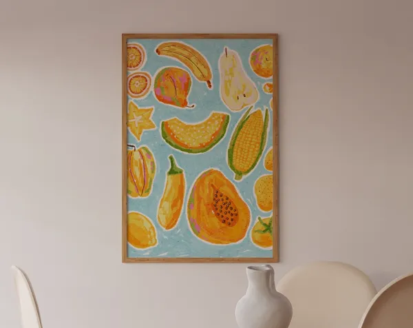 Yellow Fruits and Vegetables Illustration Art Print