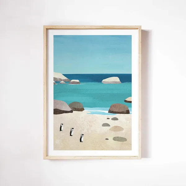 Penguins Boulders Beach Travel Poster, Henry Rivers