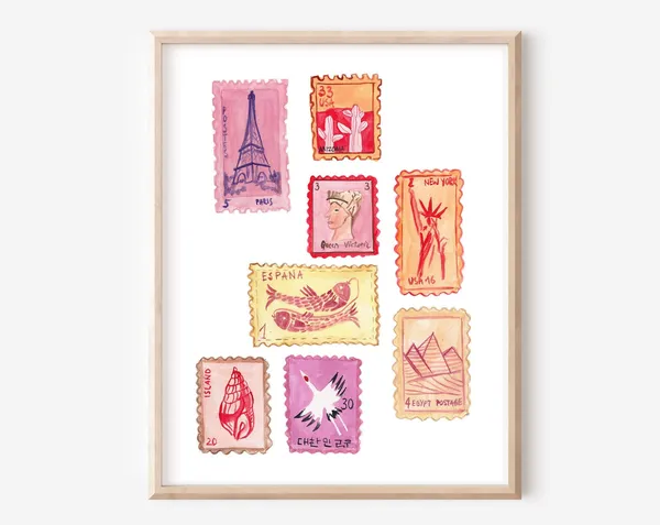 Vintage Stamp Art, Retro Grand Millennial Art Print