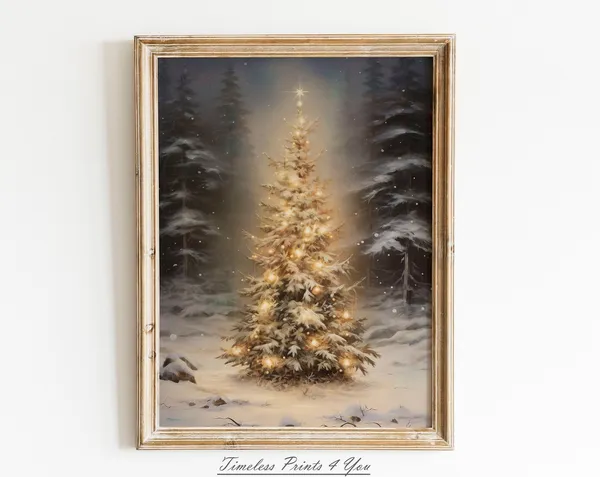 Christmas Tree Vintage Rustic Christmas Art Print