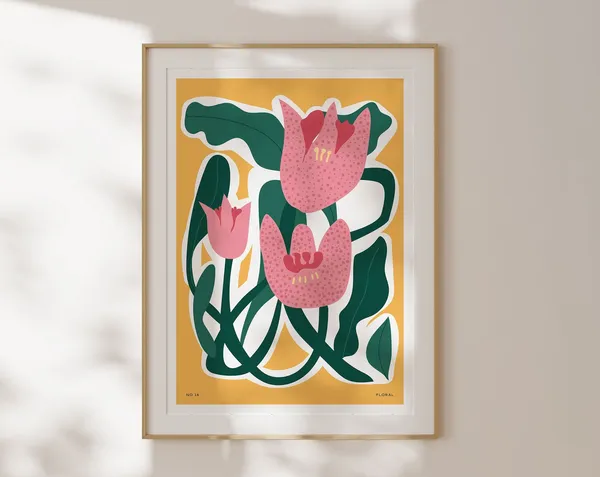 Bright Abstract Flower Botanical Art Print, Retro Floral