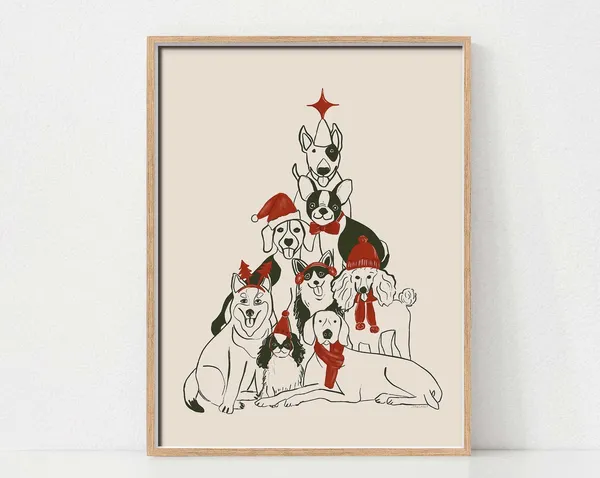 Christmas Dog Print Art, Dog Lovers Holiday Decor
