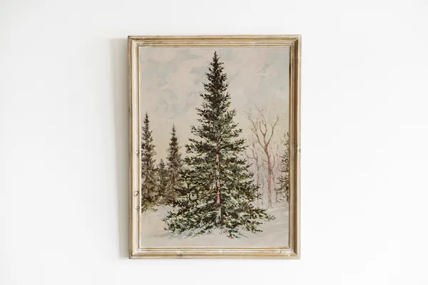 Vintage Christmas Tree Poster, Antique Winter Decor