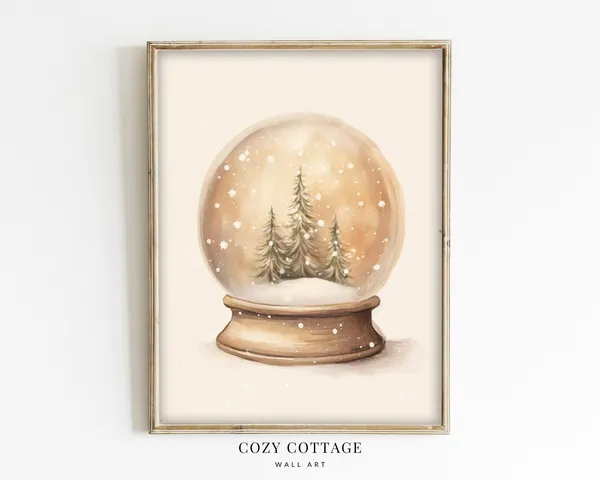 Snow Globe With Christmas Trees, Vintage Style Art Print
