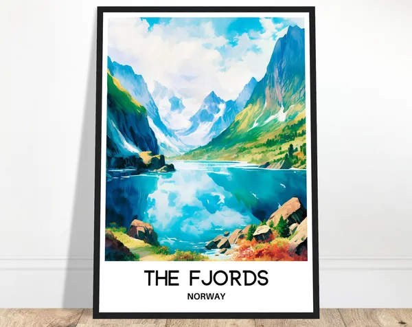 The Fjords Watercolor Travel Poster, Norway