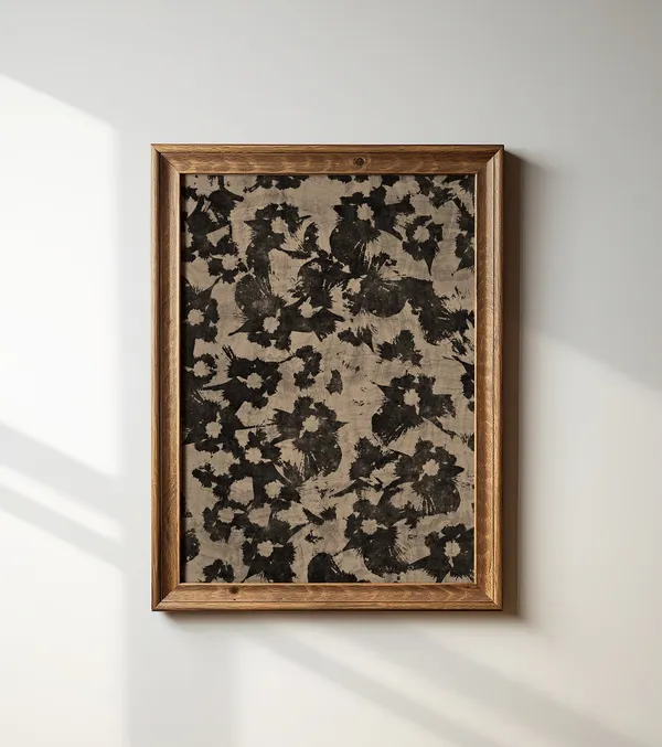 Neutral Abstract Floral Pattern Print, Japanese Botanical
