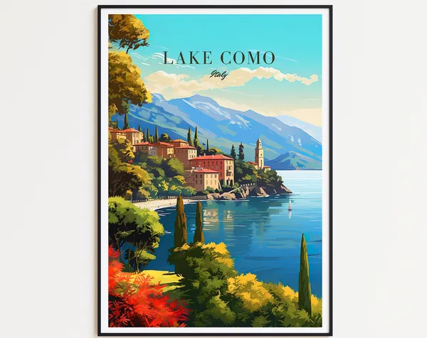 Lake Como Vintage Travel Poster, Italy Wall Art Print