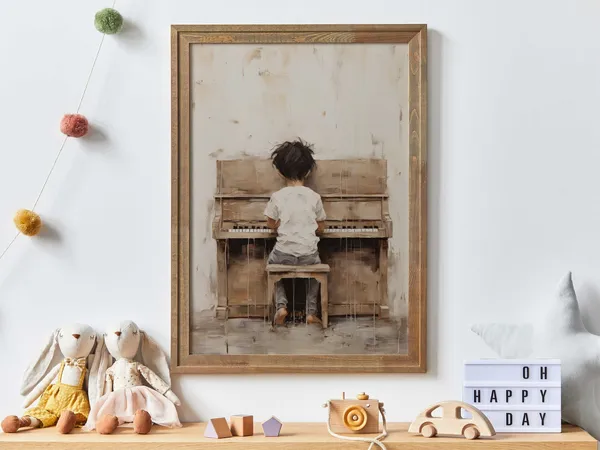 Boy Playing Piano Nursery Art, Vintage Decor