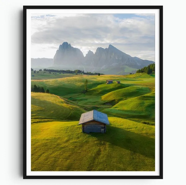 Dolomites, Italy Travel Poster, Aerial Mountain View