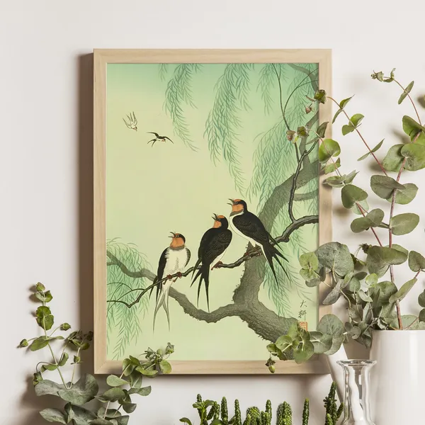 Swallows On A Willow Branch, Japanese Ukiyo-e Art Print