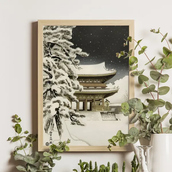 Ninnaji Temple Gate in Snow, Ukiyo-E Art Print