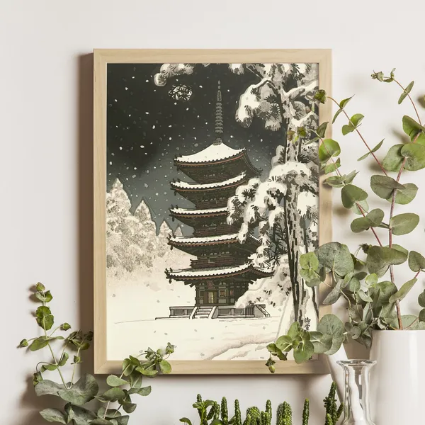 Pagoda Of Ninnaji Temple In Snow, Ukiyo-E Art Print