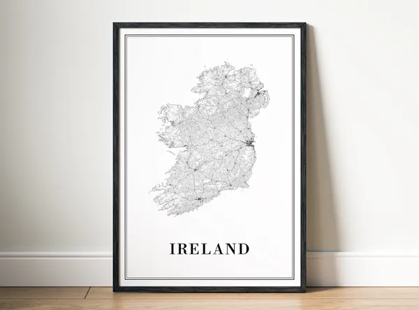 Ireland Map Black and White Art Print