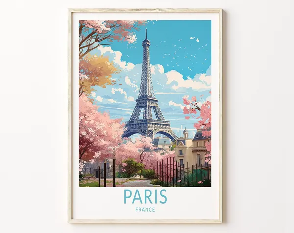 Paris France Travel Poster, Eiffel Tower View
