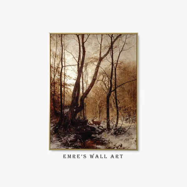 Winter Forest Painting Decor, Vintage Winter Art Print