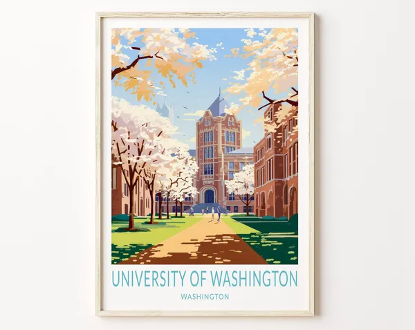 University Of Washington Seattle Travel Poster, Campus Print