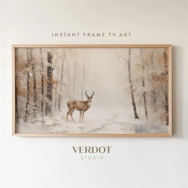 Deer In Forest Winter Christmas Art Print