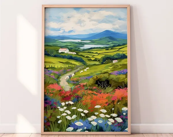 Ireland Travel Poster, Irish Countryside Landscape