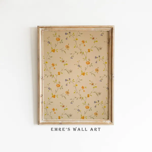 Vintage Rustic Floral Textile Pattern Art Print