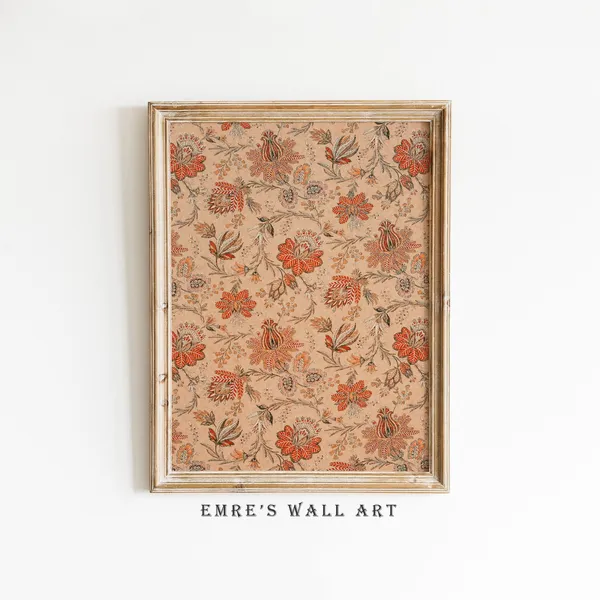 Vintage Rustic Textile Pattern Botanical Autumn Art Print