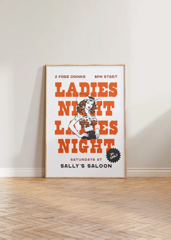 Cowgirl Print, Retro Western Saloon Art Poster