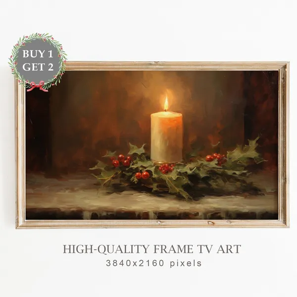 Christmas Scandinavian Candle Still Life Vintage Art Print