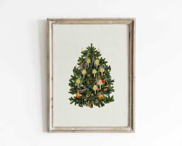 Retro Christmas Tree Art Print, Vintage Holiday